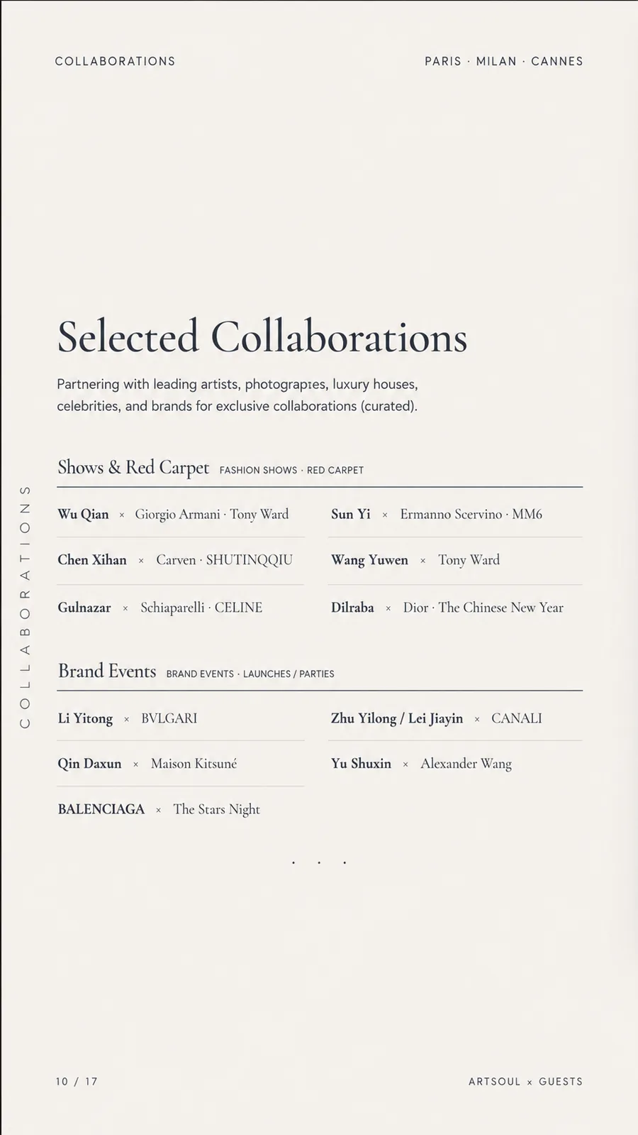 Selected collaborations and brand cases page.